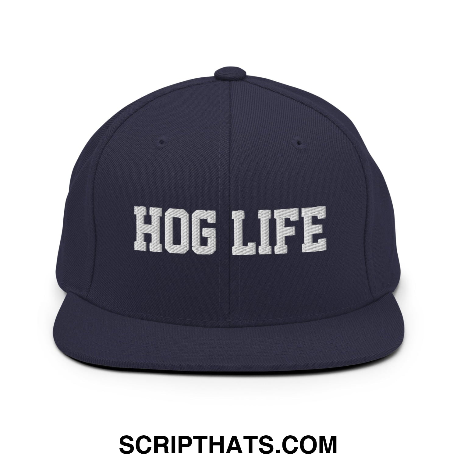 Hog Life Embroidered Flat Bill Brim Snapback Hat Navy
