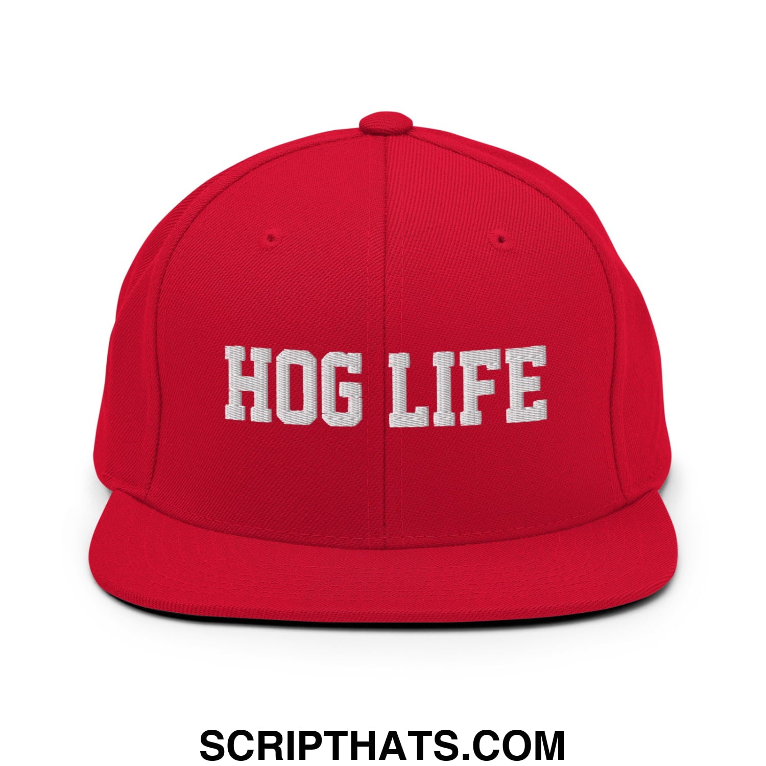 Hog Life Embroidered Flat Bill Brim Snapback Hat Red