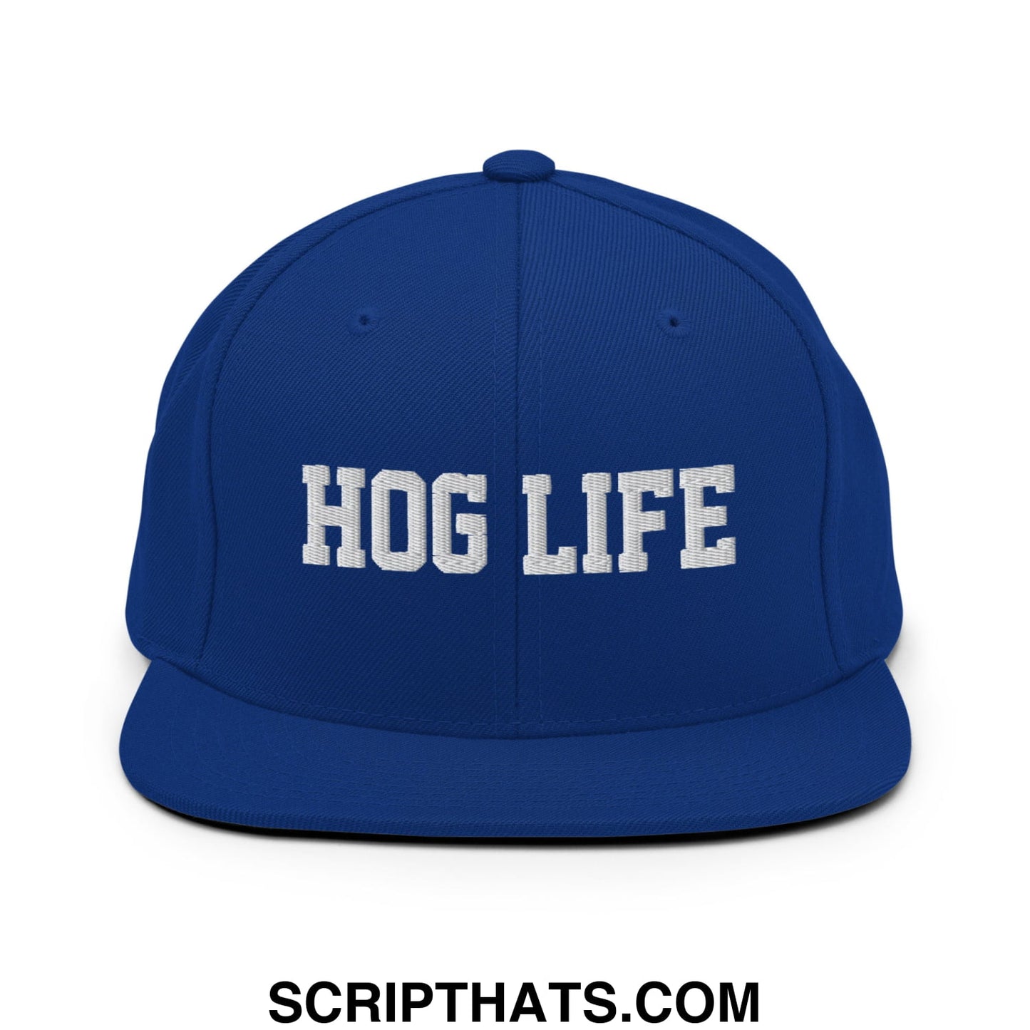 Hog Life Embroidered Flat Bill Brim Snapback Hat Royal Blue