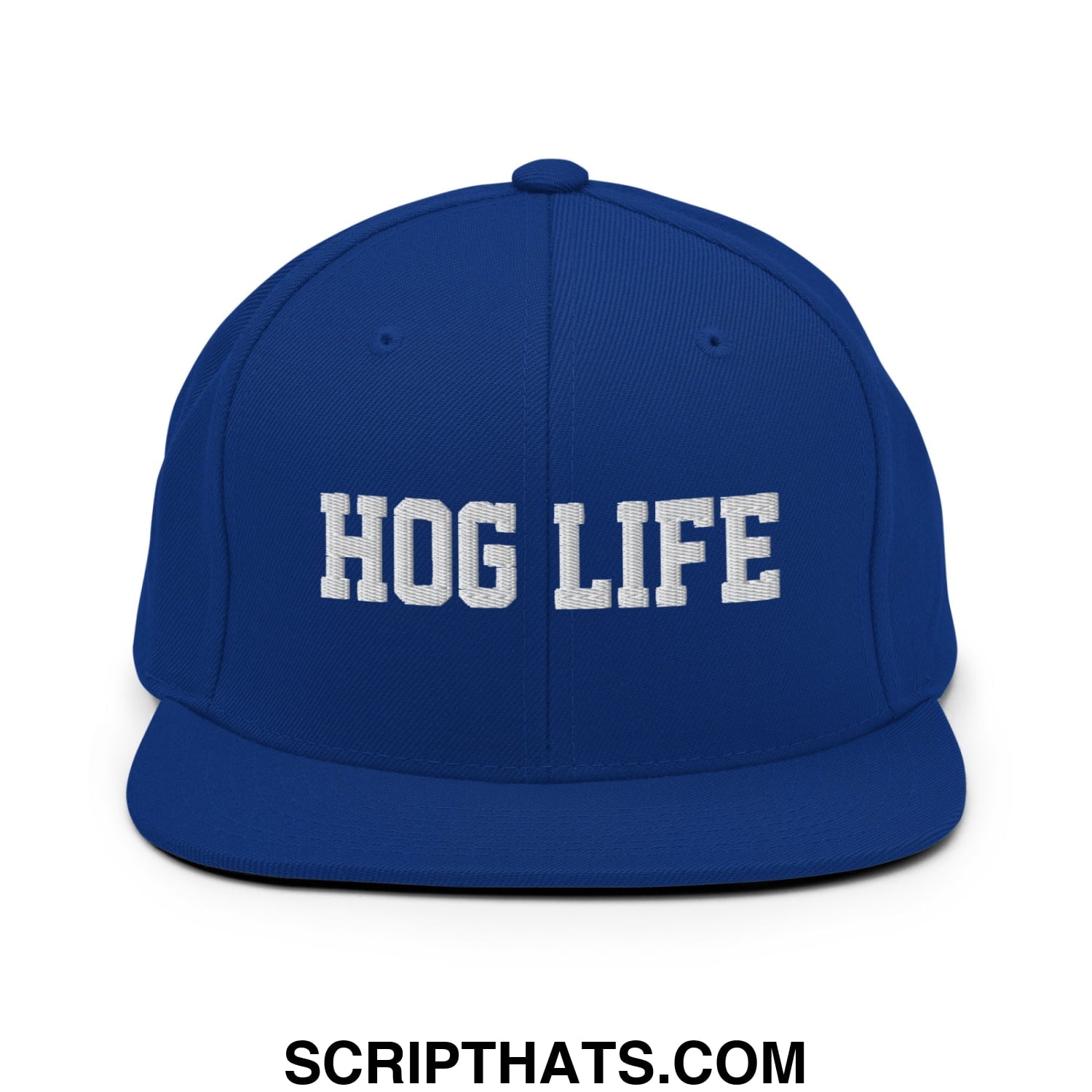 Hog Life Embroidered Flat Bill Brim Snapback Hat Royal Blue