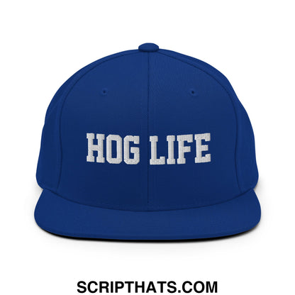 Hog Life Embroidered Flat Bill Brim Snapback Hat Royal Blue