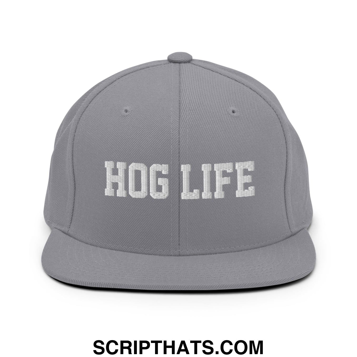 Hog Life Embroidered Flat Bill Brim Snapback Hat Silver