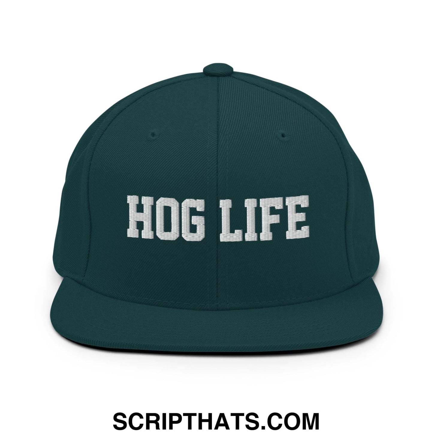 Hog Life Embroidered Flat Bill Brim Snapback Hat Spruce