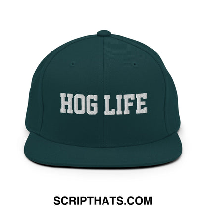 Hog Life Embroidered Flat Bill Brim Snapback Hat Spruce