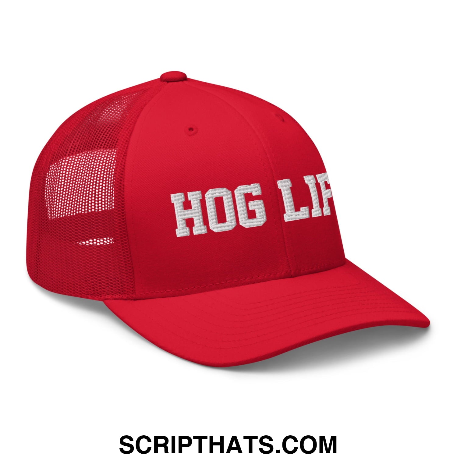 Hog Life Embroidered Mesh Trucker Hat Red