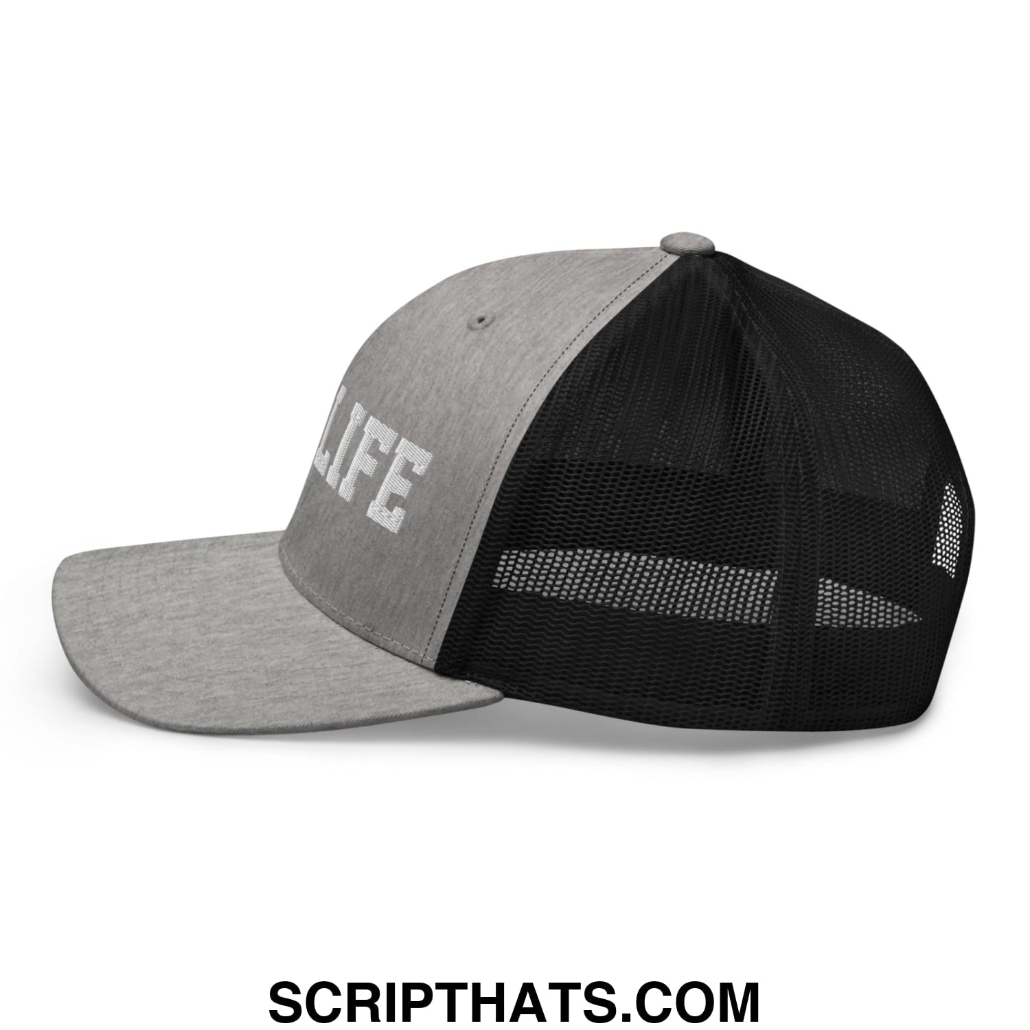 Hog Life Embroidered Mesh Trucker Hat Heather Black