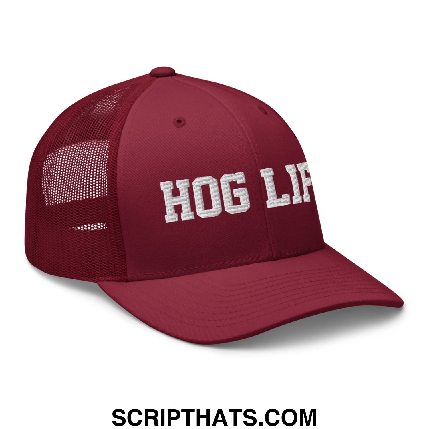 Hog Life Embroidered Mesh Trucker Hat Cranberry