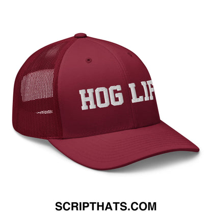 Hog Life Embroidered Mesh Trucker Hat Cranberry