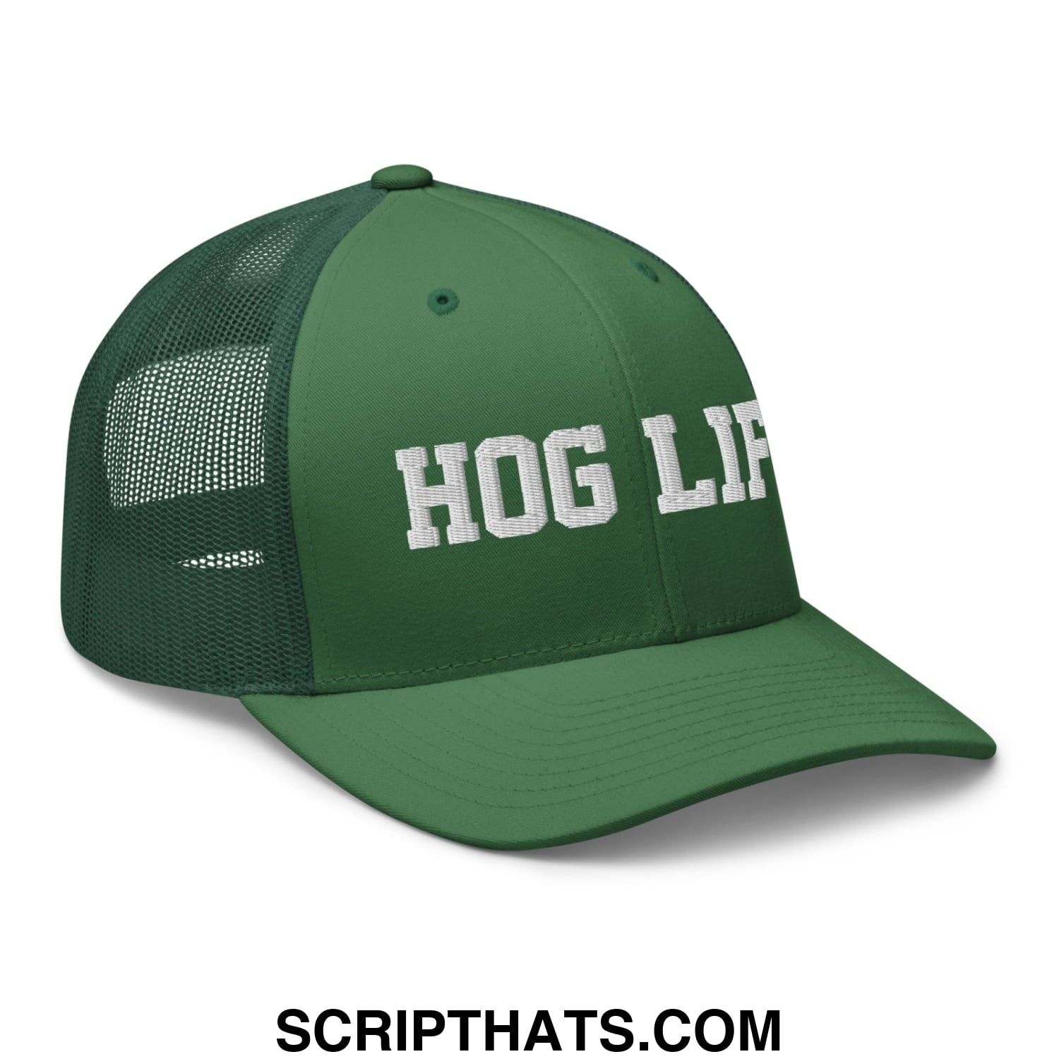 Hog Life Embroidered Mesh Trucker Hat Evergreen