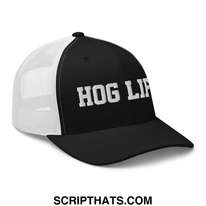 Hog Life Embroidered Mesh Trucker Hat Black White