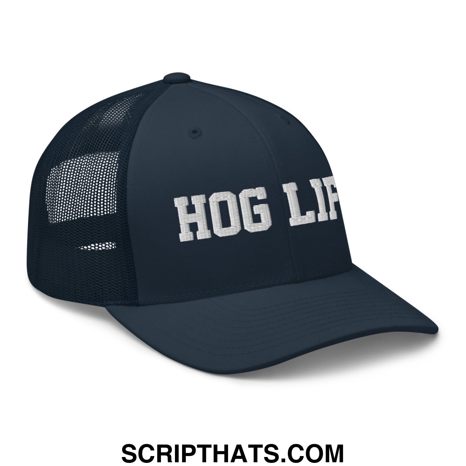 Hog Life Embroidered Mesh Trucker Hat Navy