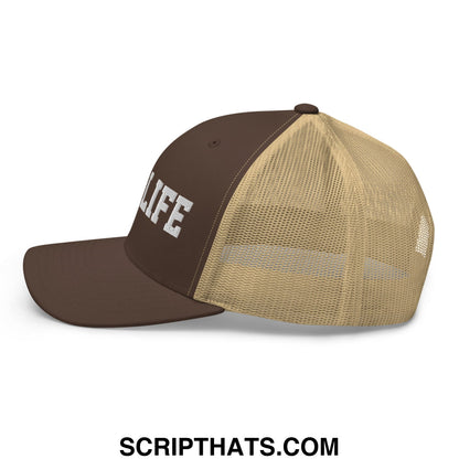 Hog Life Embroidered Mesh Trucker Hat Brown Khaki