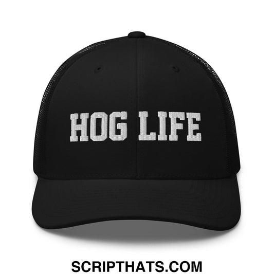 Hog Life Embroidered Mesh Trucker Hat Black