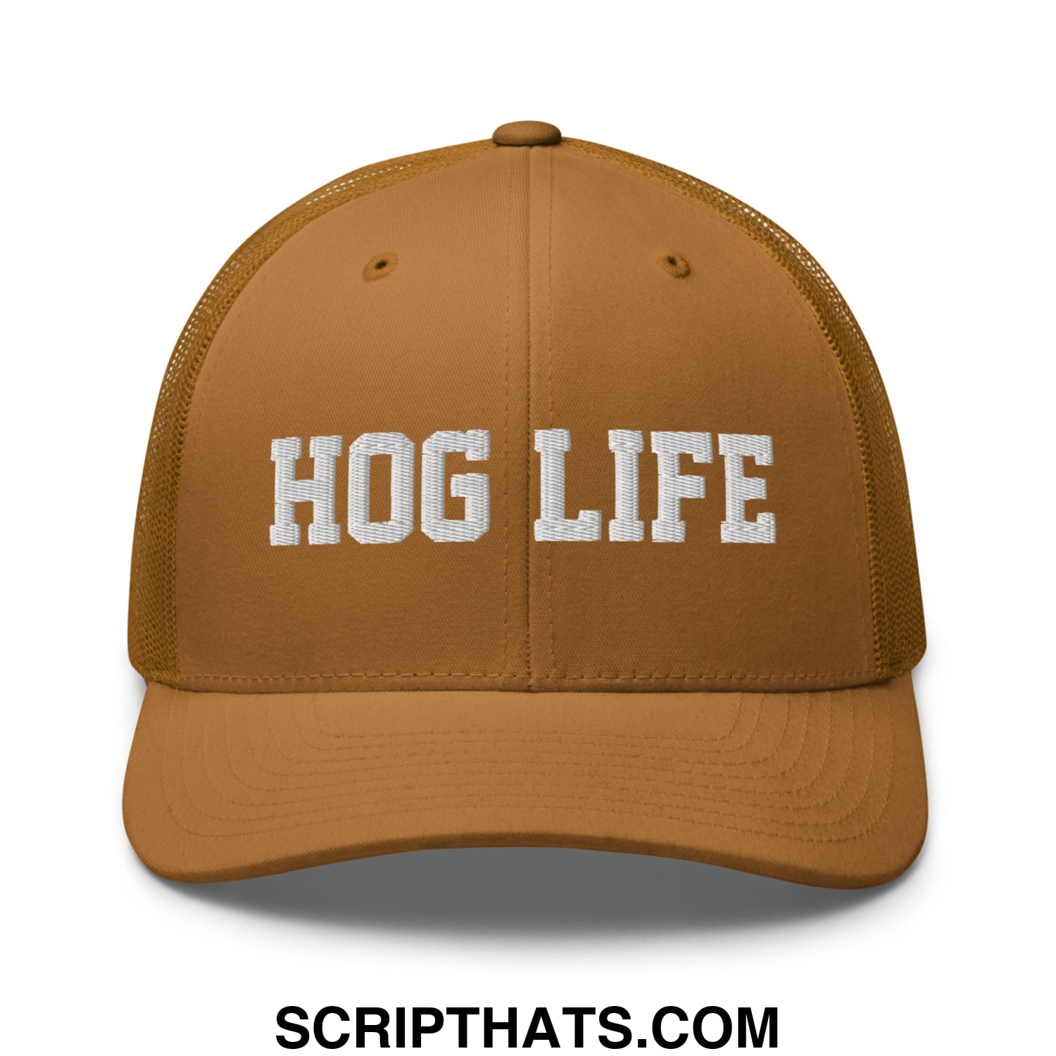 Hog Life Embroidered Mesh Trucker Hat Caramel