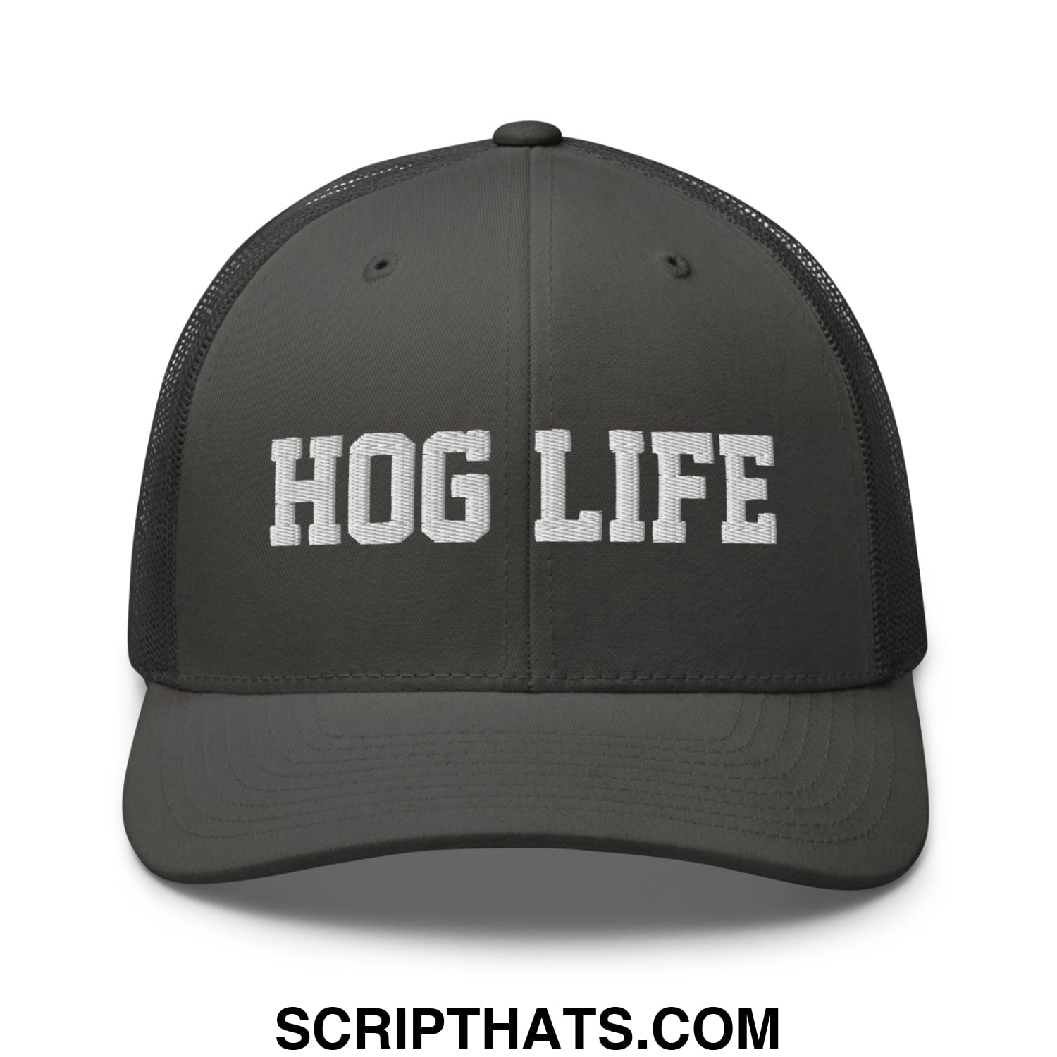Hog Life Embroidered Mesh Trucker Hat Charcoal