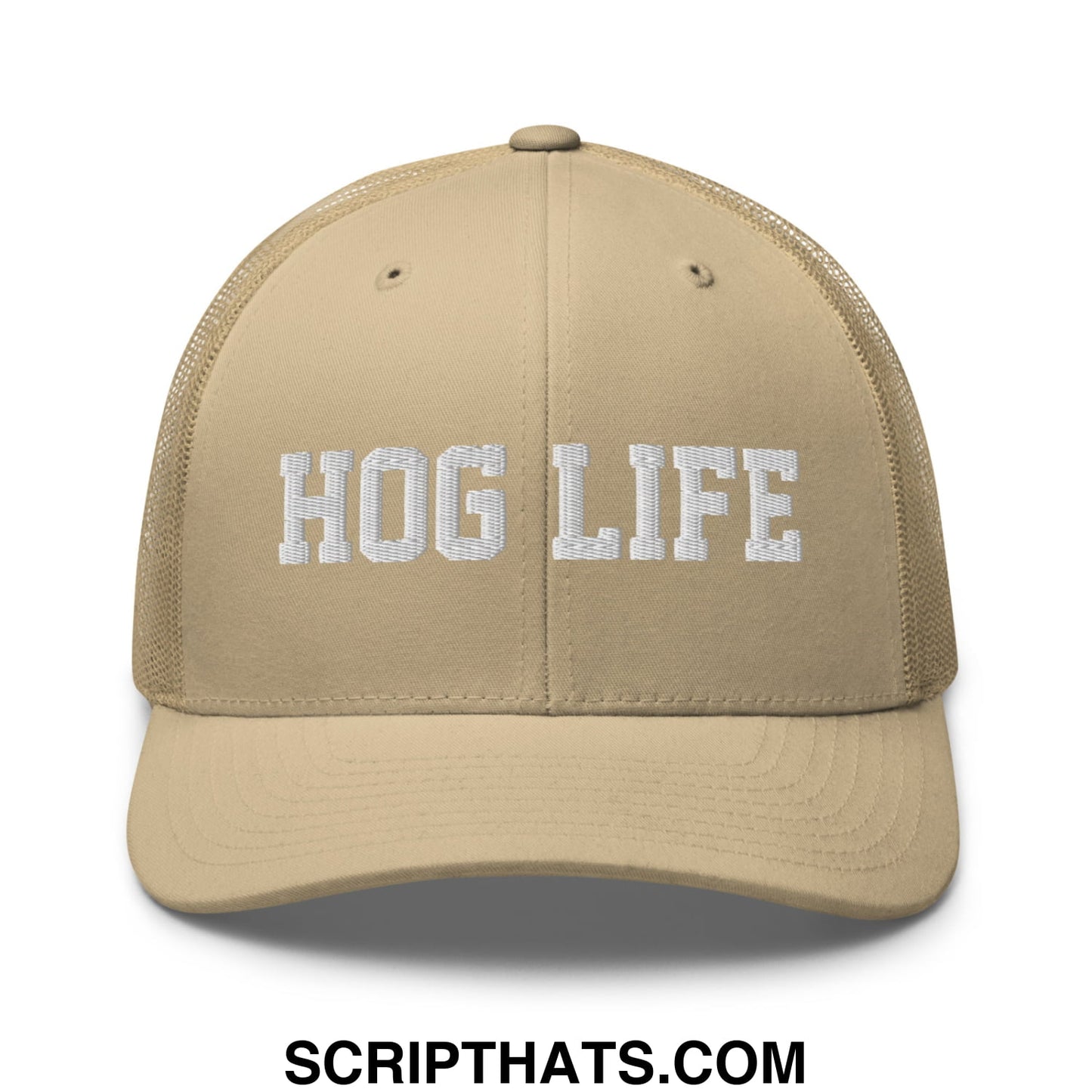 Hog Life Embroidered Mesh Trucker Hat Khaki