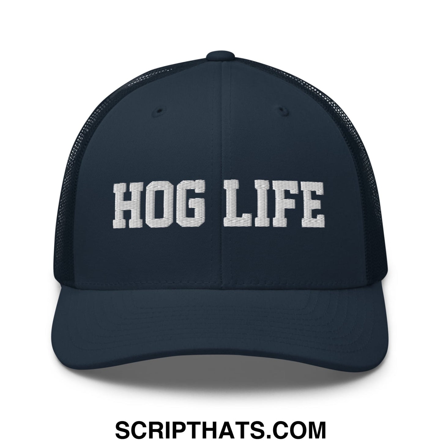Hog Life Embroidered Mesh Trucker Hat Navy