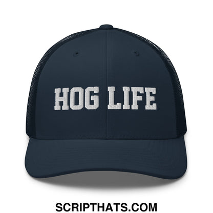 Hog Life Embroidered Mesh Trucker Hat Navy