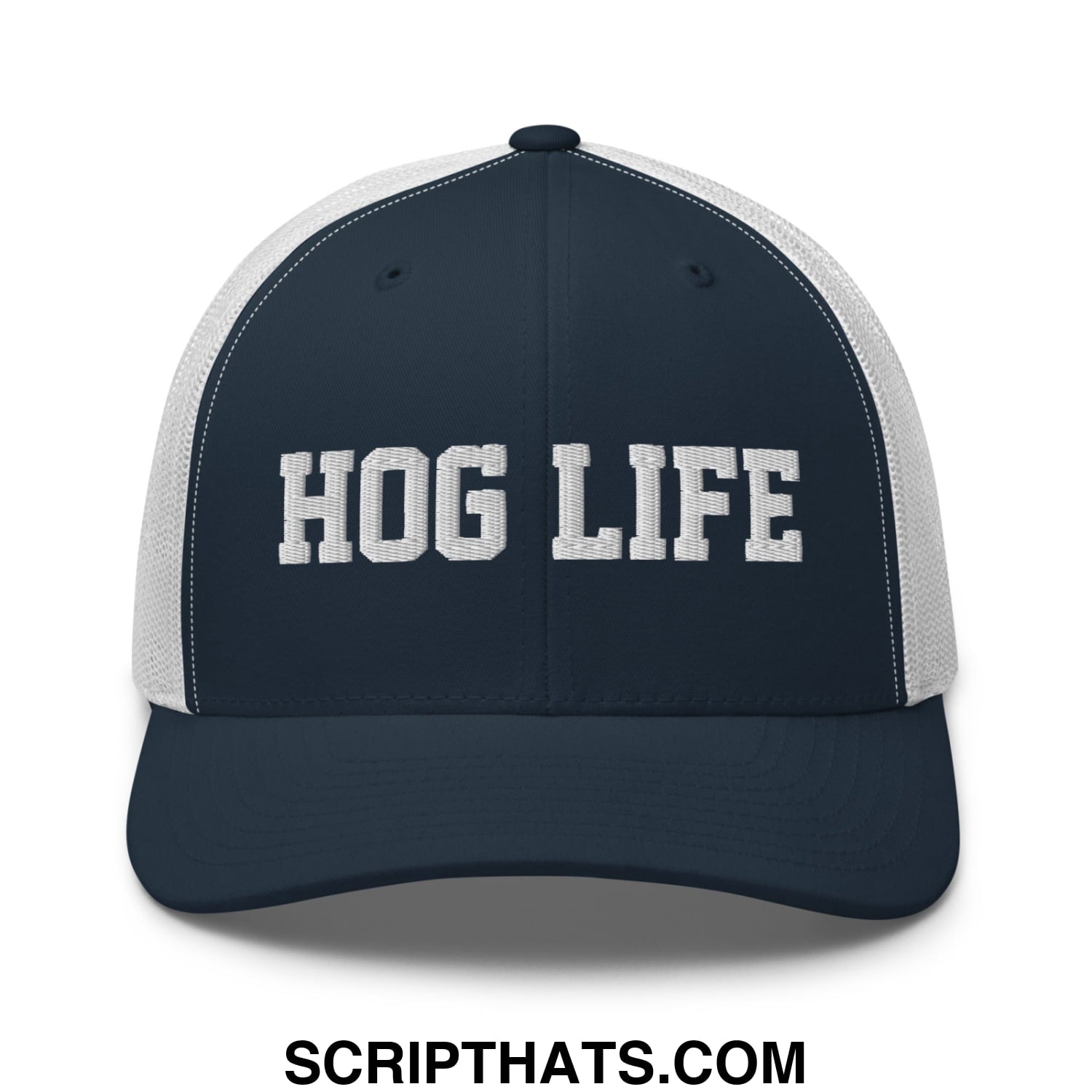 Hog Life Embroidered Mesh Trucker Hat Navy White