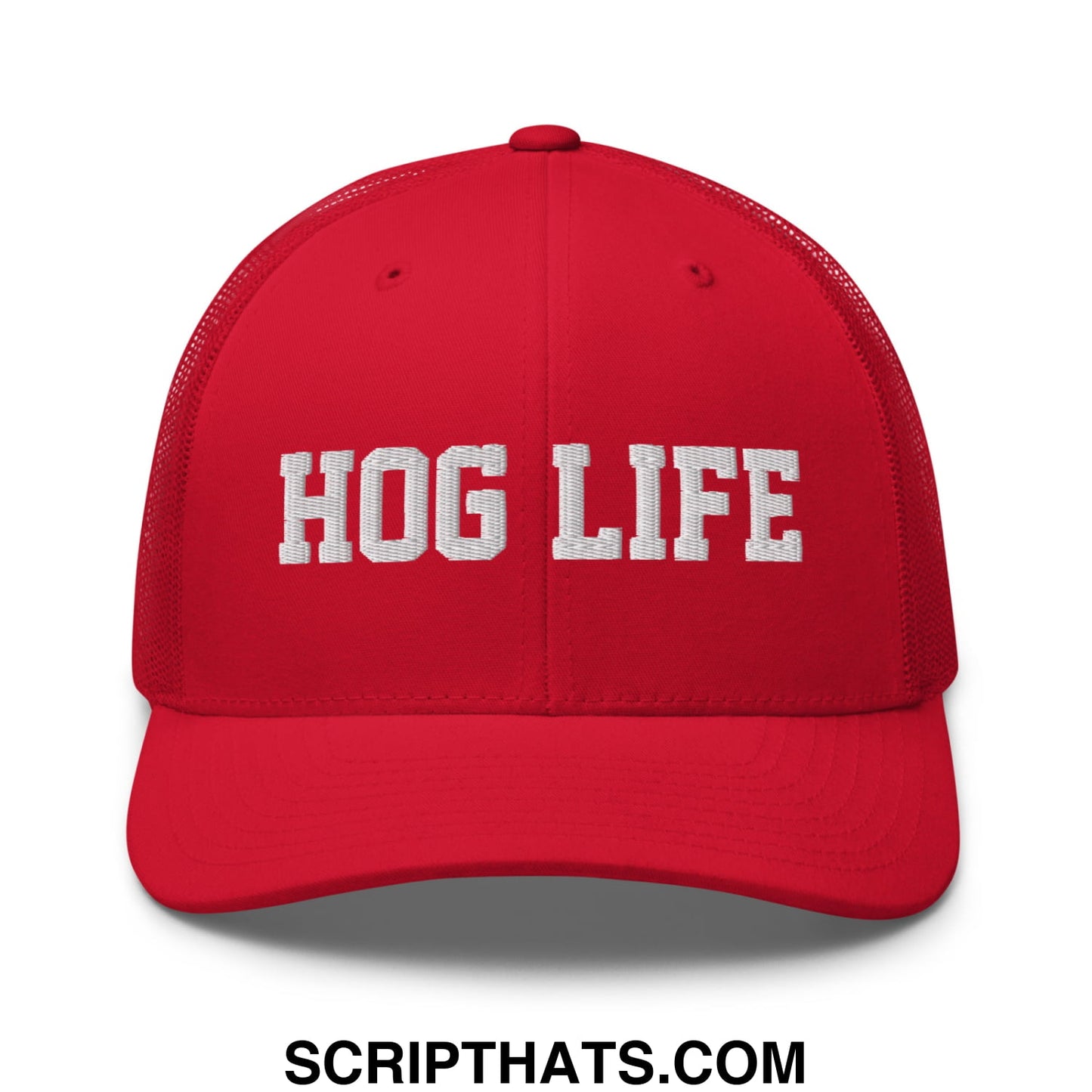 Hog Life Embroidered Mesh Trucker Hat Red