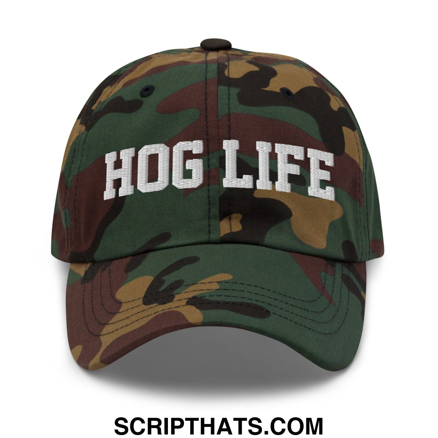 Hog Life Embroidered Unstructured Dad Hat Green Camo