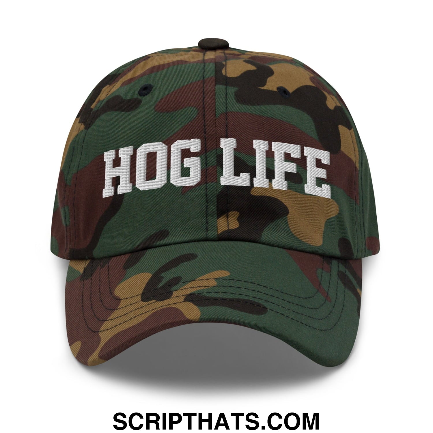 Hog Life Embroidered Unstructured Dad Hat Green Camo