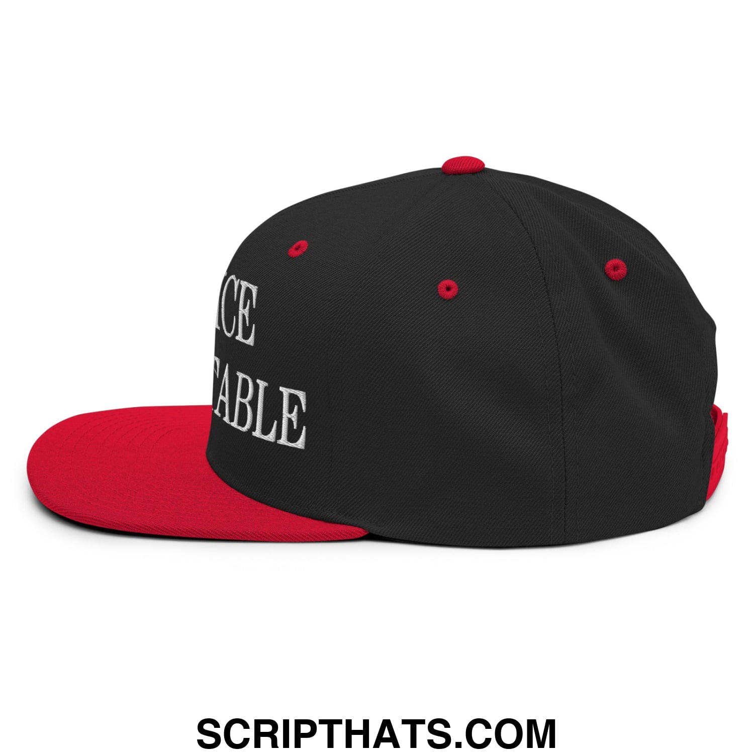 Black and red embroidered snapback cap with white ice table text on the side from hold ice accountable collection