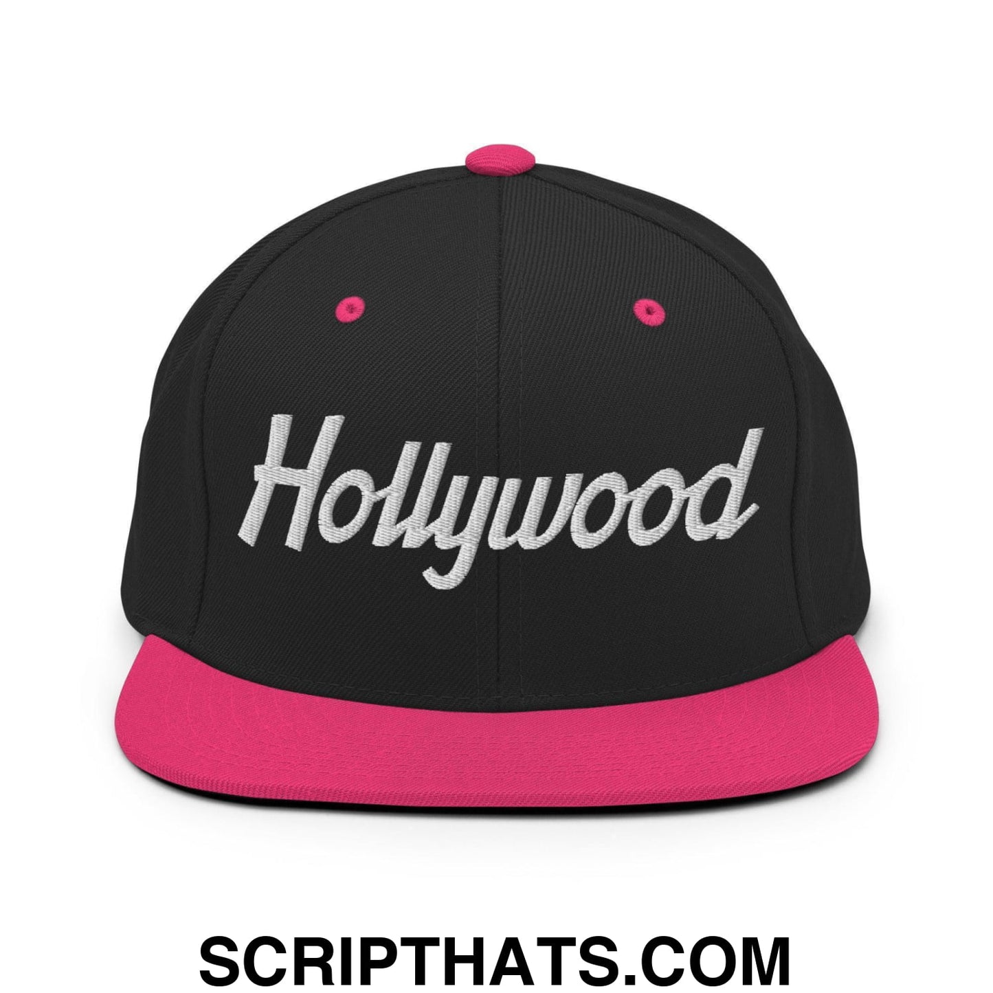 Hollywood Script Snapback Hat Black Neon Pink