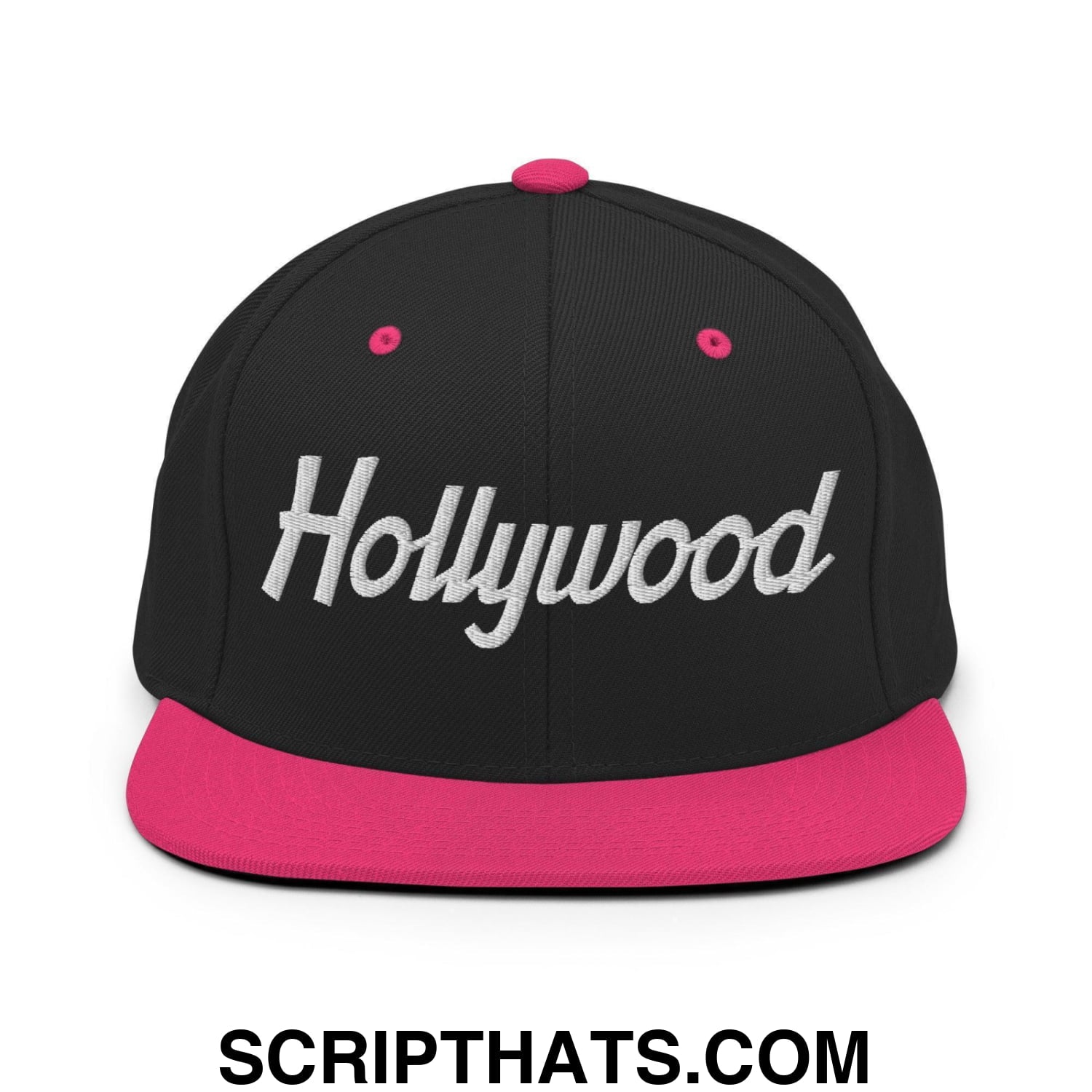 Hollywood Script Snapback Hat Black Neon Pink