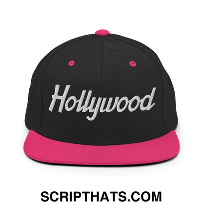 Hollywood Script Snapback Hat Black Neon Pink