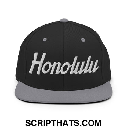 Honolulu Script Snapback Hat Black Silver