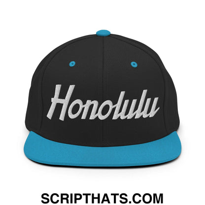 Honolulu Script Snapback Hat Black Teal