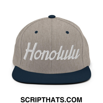 Honolulu Script Snapback Hat Heather Grey Navy