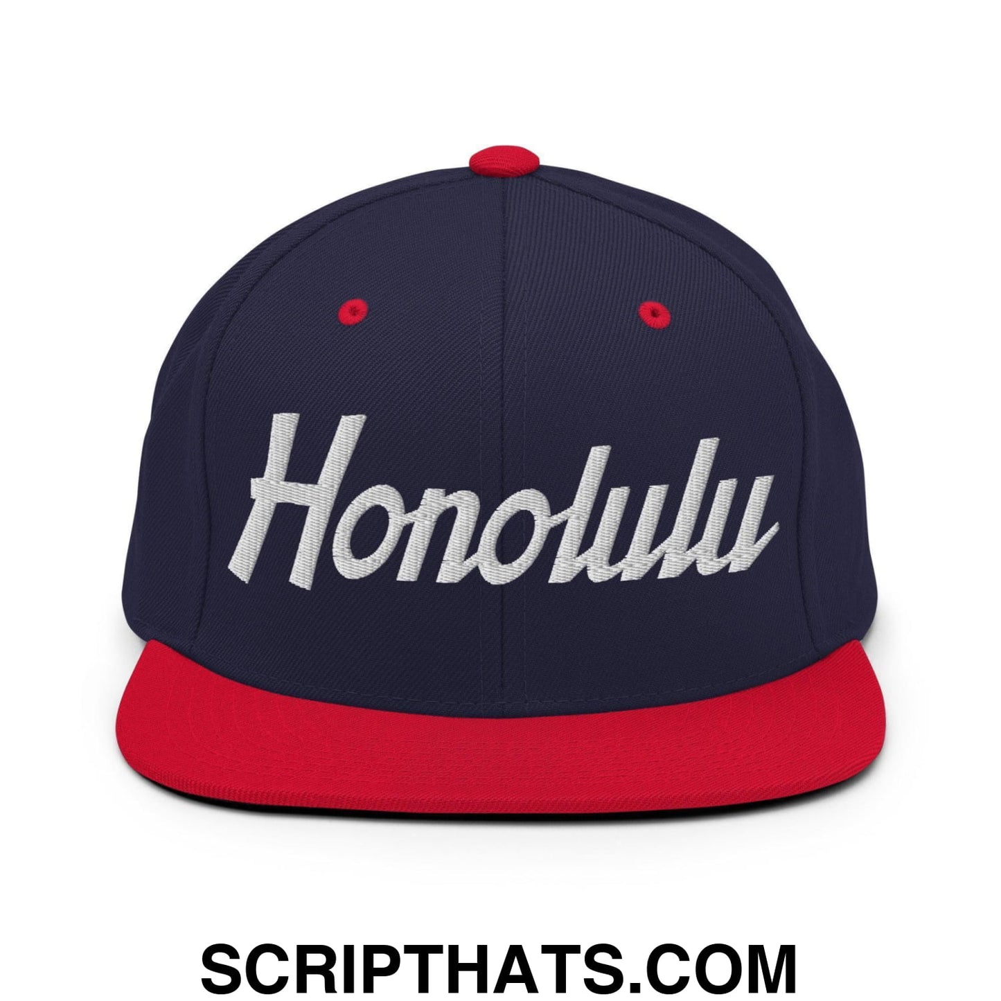 Honolulu Script Snapback Hat Navy Red