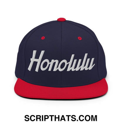 Honolulu Script Snapback Hat Navy Red