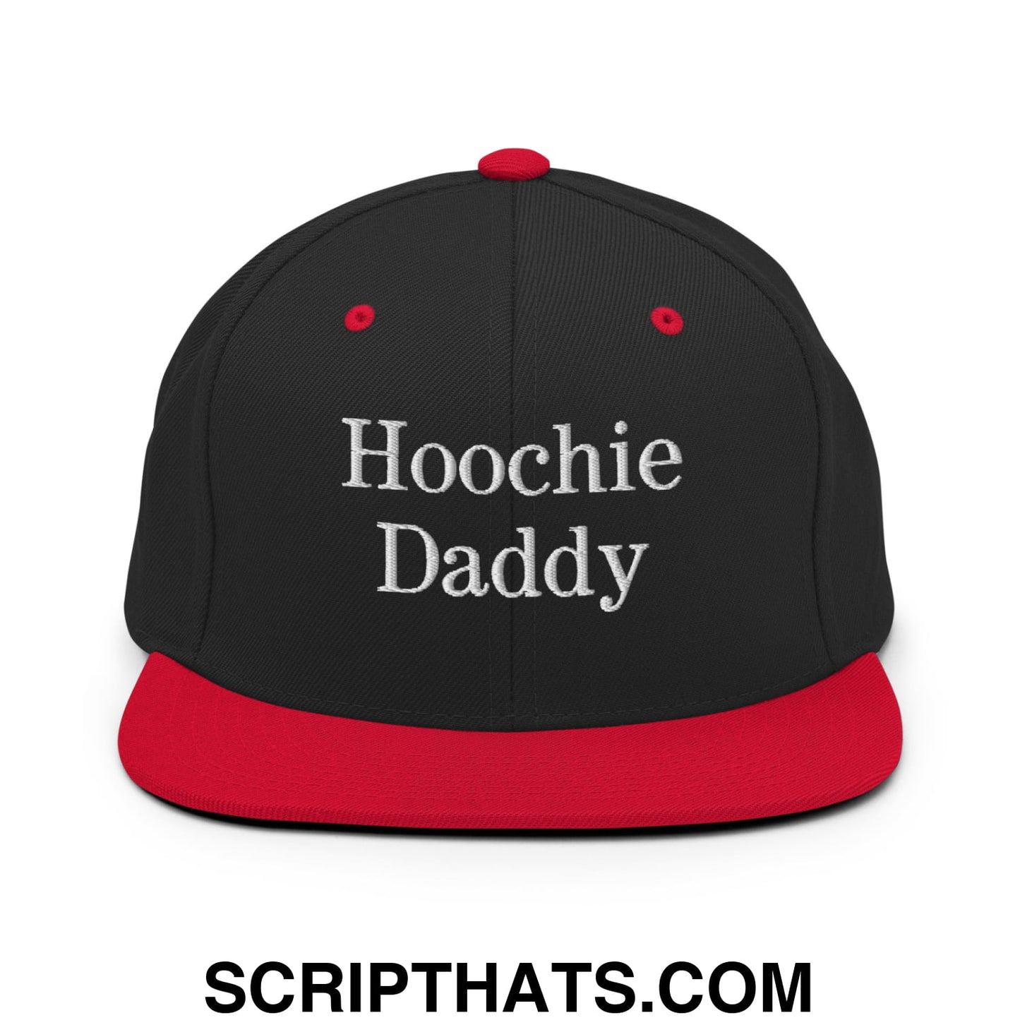 Hoochie Daddy Embroidered Flat Bill Brim Snapback Hat Black Red