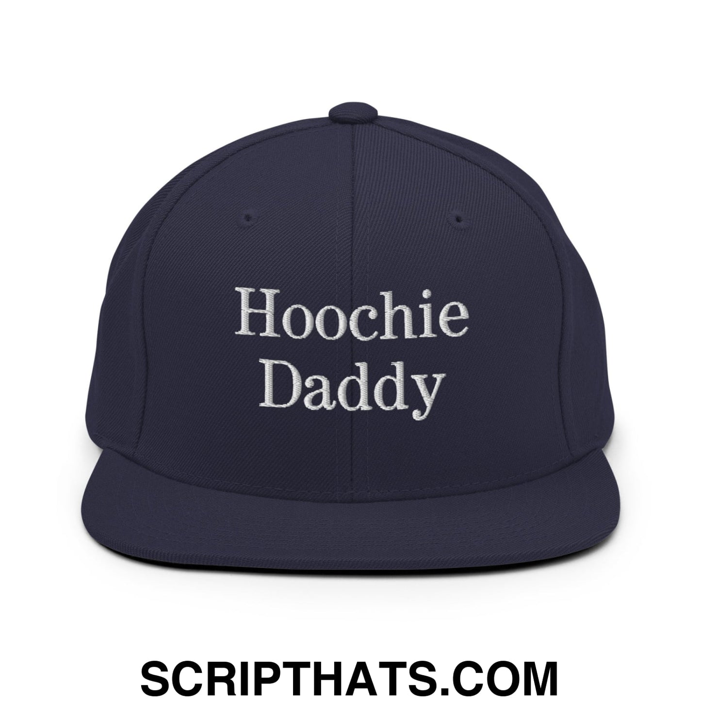 Hoochie Daddy Embroidered Flat Bill Brim Snapback Hat Navy