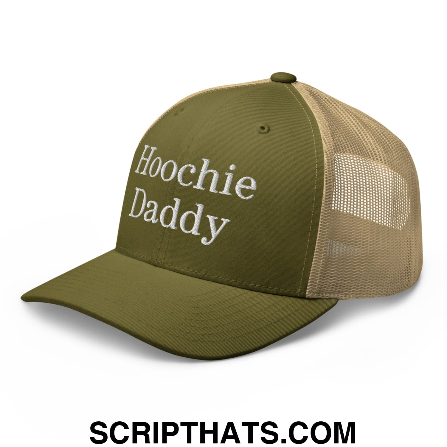 Hoochie Daddy Embroidered Mesh Trucker Hat Moss Khaki