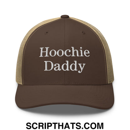 Hoochie Daddy Embroidered Mesh Trucker Hat Brown Khaki