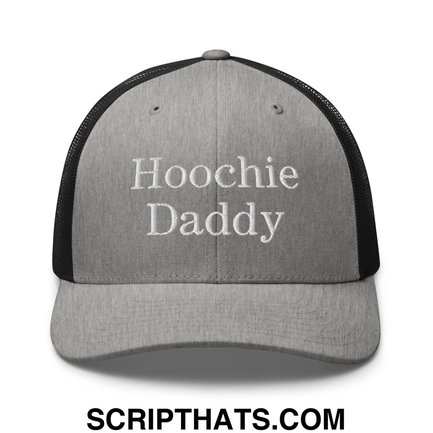 Hoochie Daddy Embroidered Mesh Trucker Hat Heather Black