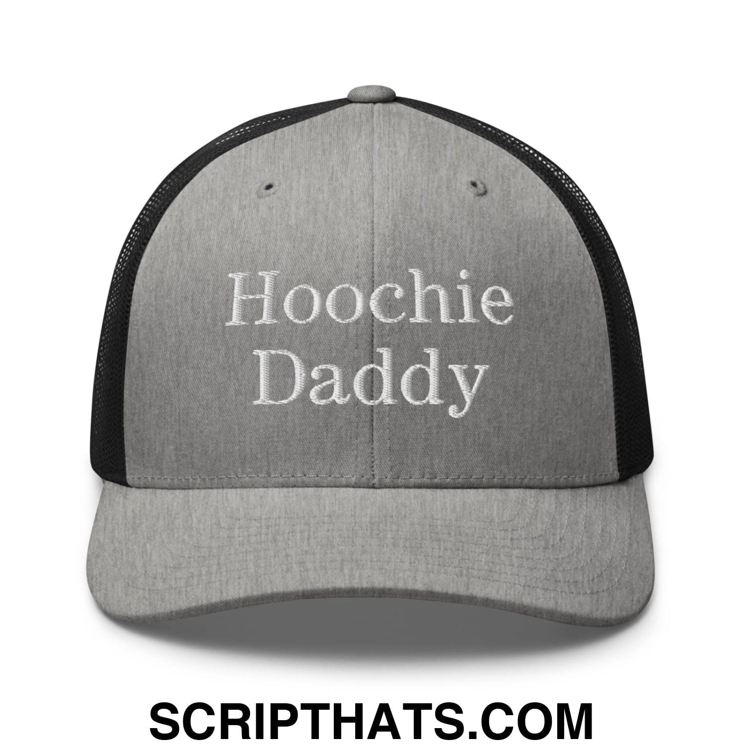 Hoochie Daddy Embroidered Mesh Trucker Hat Heather Black