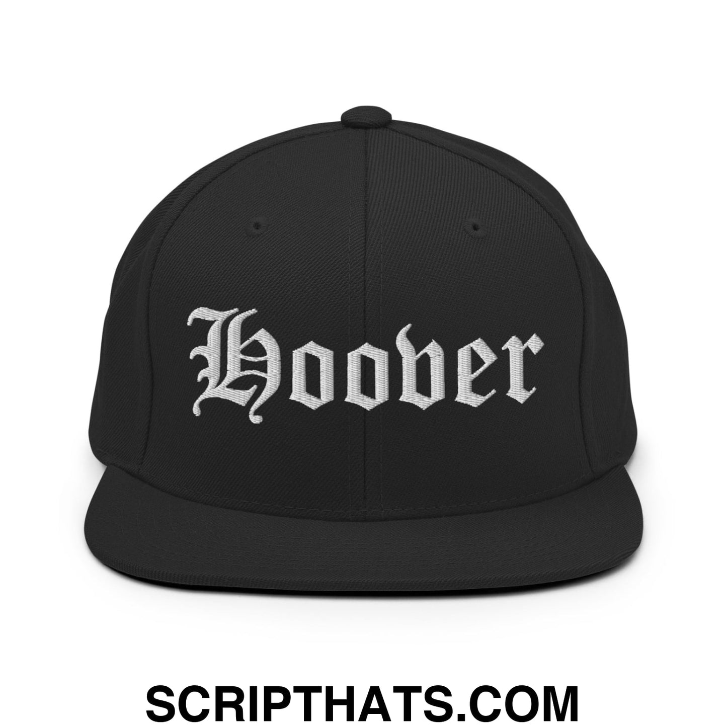 Hoover Old English Embroidered Flat Bill Brim Snapback Hat Black