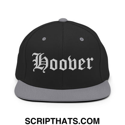 Hoover Old English Embroidered Flat Bill Brim Snapback Hat Black Silver
