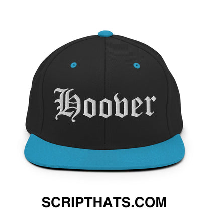 Hoover Old English Embroidered Flat Bill Brim Snapback Hat Black Teal