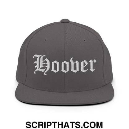 Hoover Old English Embroidered Flat Bill Brim Snapback Hat Dark Grey