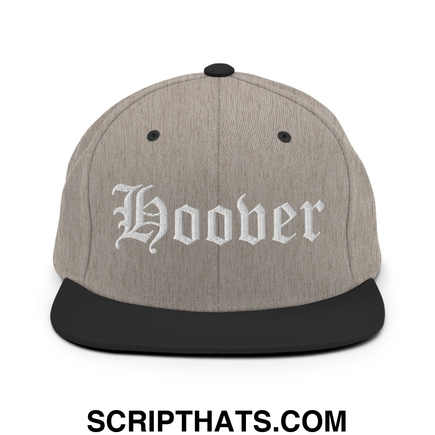 Hoover Old English Embroidered Flat Bill Brim Snapback Hat Heather Black