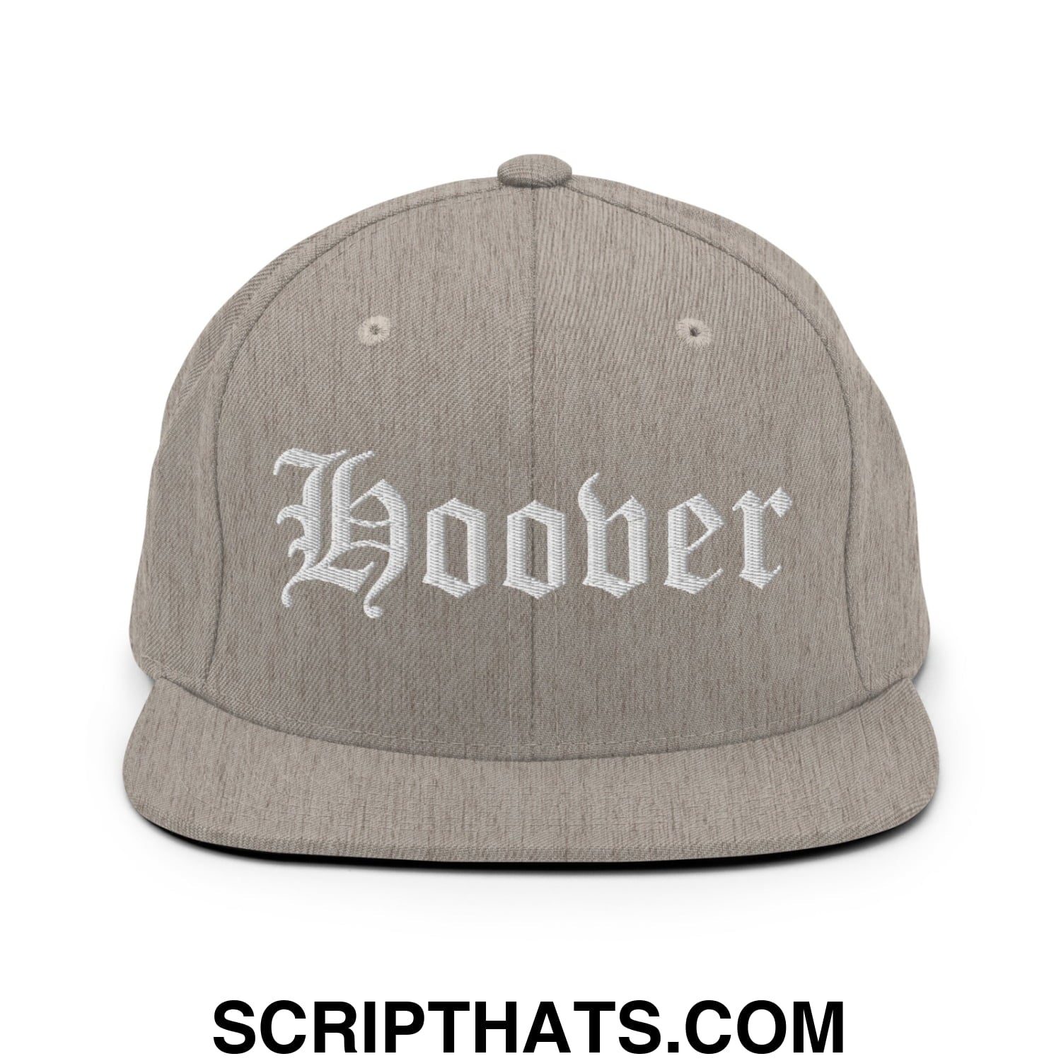 Hoover Old English Embroidered Flat Bill Brim Snapback Hat Heather Grey