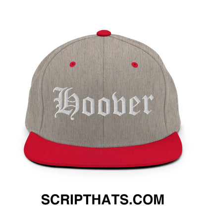 Hoover Old English Embroidered Flat Bill Brim Snapback Hat Heather Grey Red