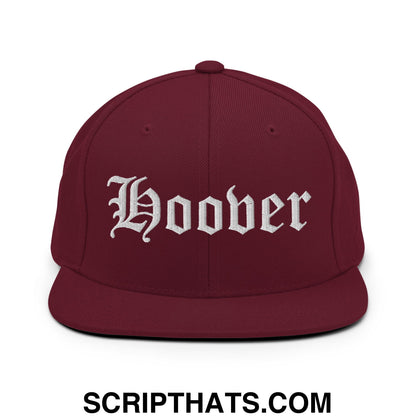 Hoover Old English Embroidered Flat Bill Brim Snapback Hat Maroon