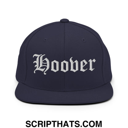 Hoover Old English Embroidered Flat Bill Brim Snapback Hat Navy